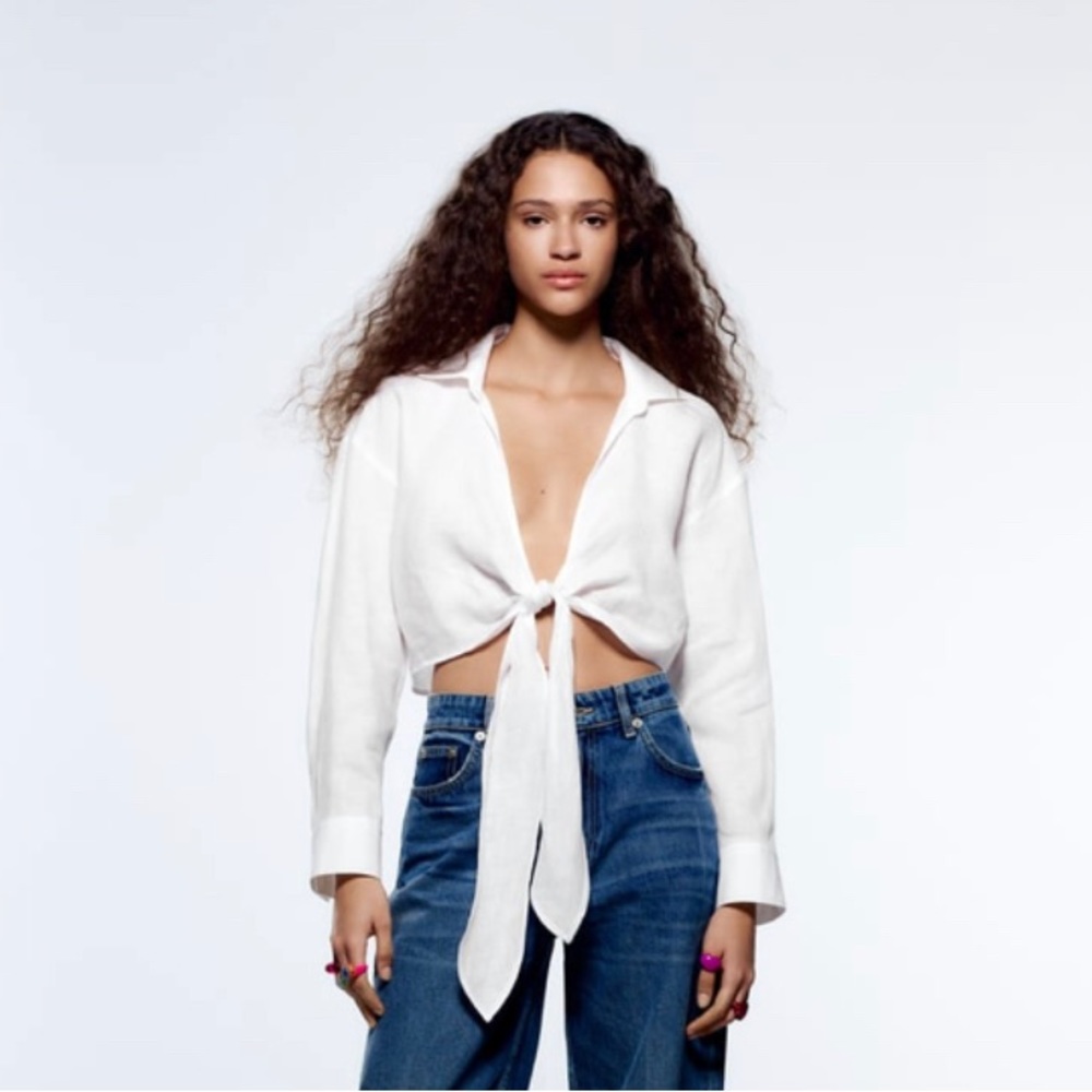 Zara cropped linen shirt